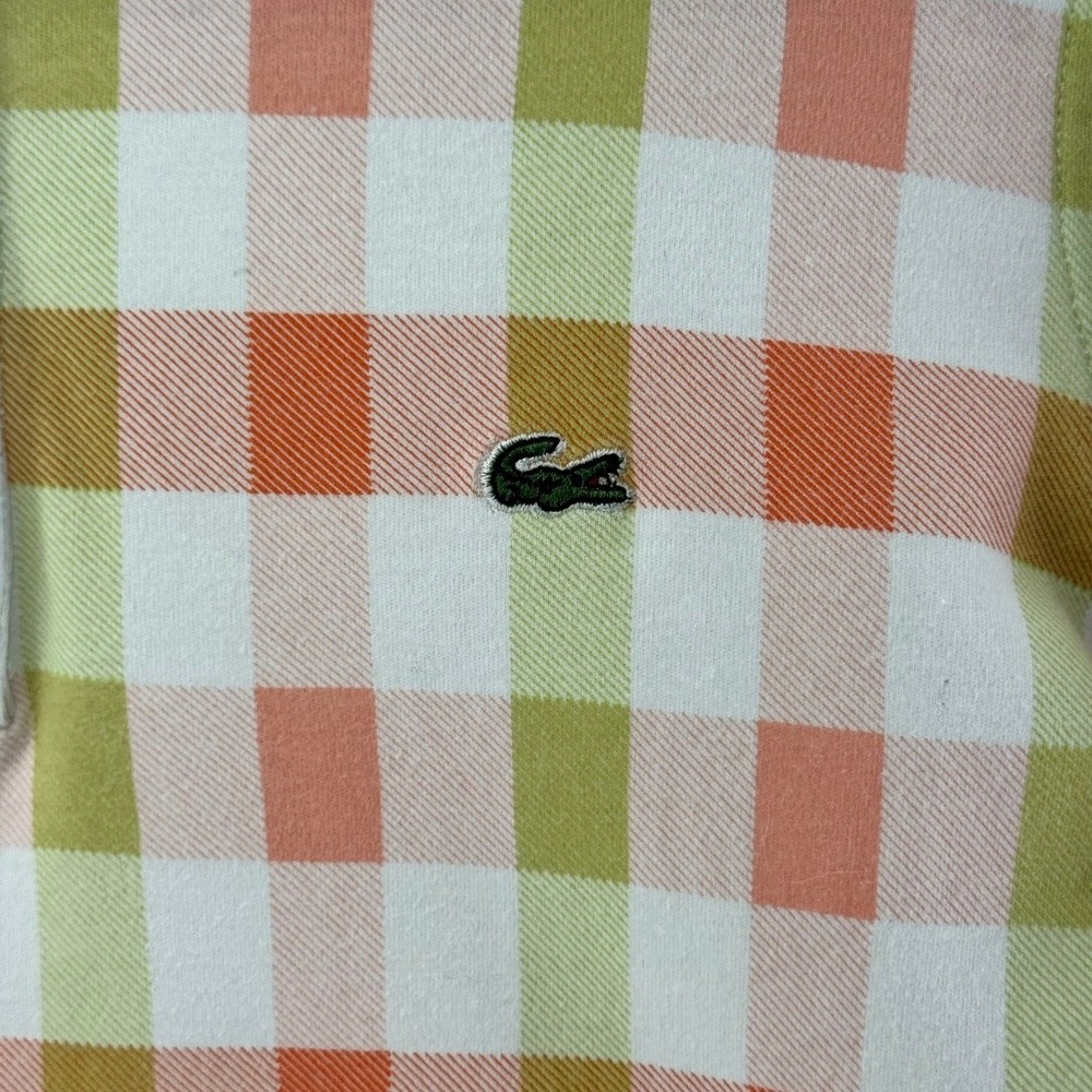 Rare Lacoste Gingham Polo Shirt Women's XS Orange Chartreuse Preppy EUC - Picture 3 of 7
